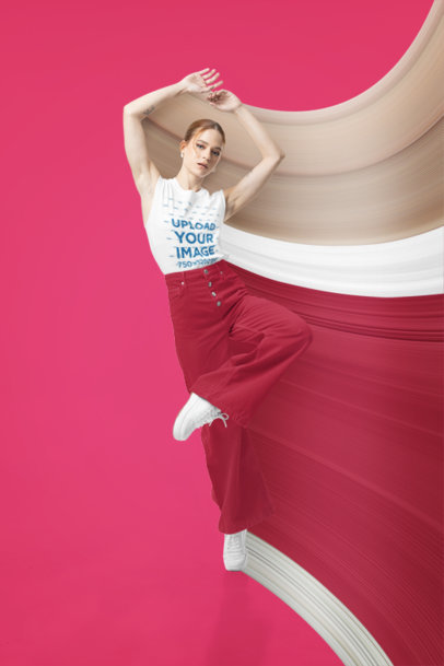 Sleeveless T-Shirt Mockup of a Woman Doing a Dance Move m29237