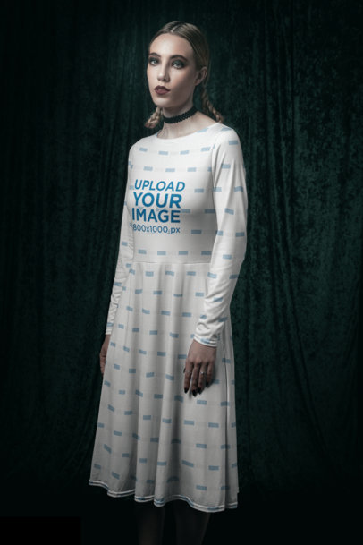 Wicca-Themed Mockup Featuring a Serious Woman Wearing a Long Sleeve Midi Dress m30549