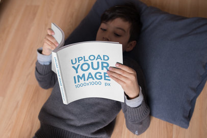 Kid Reading a Book Template Lying on the Floor