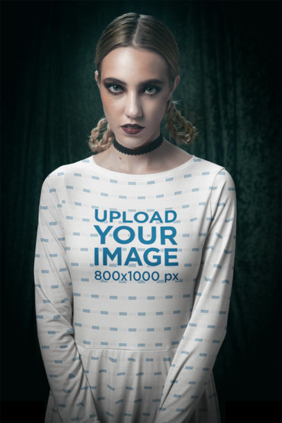 Long Sleeve Midi Dress Mockup of a Serious Woman in a Wicca-Themed Setting m30547