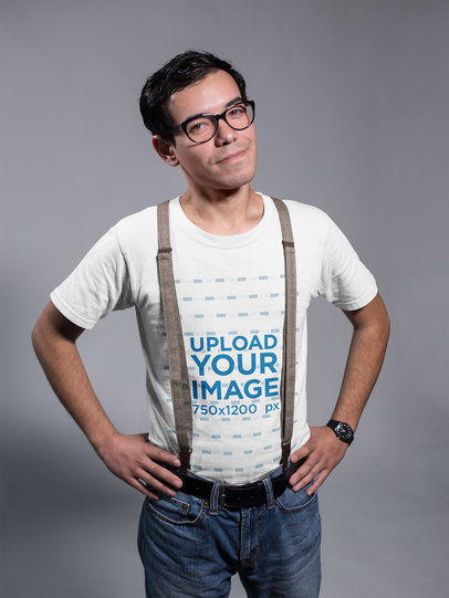 Optimistic Nerdy Dude Wearing a T-Shirt Mockup