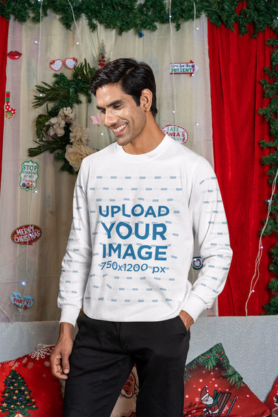 Sweatshirt Mockup Featuring a Cheerful Man Celebrating Christmas m30642