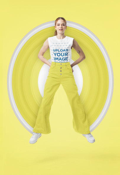 Sleeveless Tee Mockup of a Woman Suspended in the Air m29240