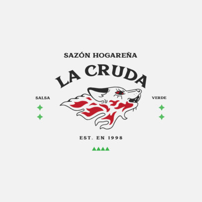 Artisanal Sauce Brand Logo Creator Featuring a Flaming Wolf Graphic