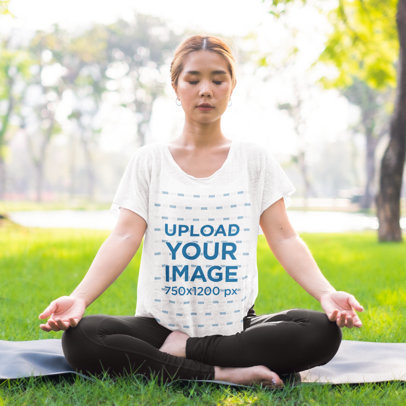 T-Shirt Mockup of a Relaxed Woman Doing Outdoor Yoga m21033 r-el2