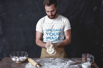 Baker Wearing a T-Shirt Template Kneading the Dough a20267