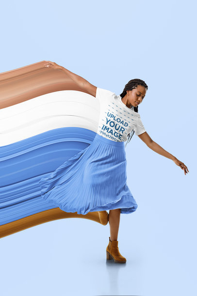 Mockup of a Woman with Braids Wearing a Round-Neck Bella Canvas Tee