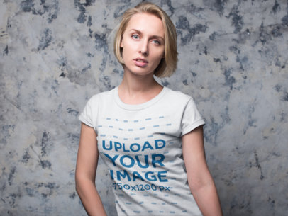 Portrait of a Blonde Short-Haired Woman Wearing a T-Shirt Mockup