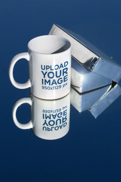 Mockup of an 11 oz Mug Placed over a Mirror m603