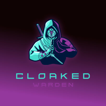 Gaming Logo Template Featuring a Hooded Ninja Warrior