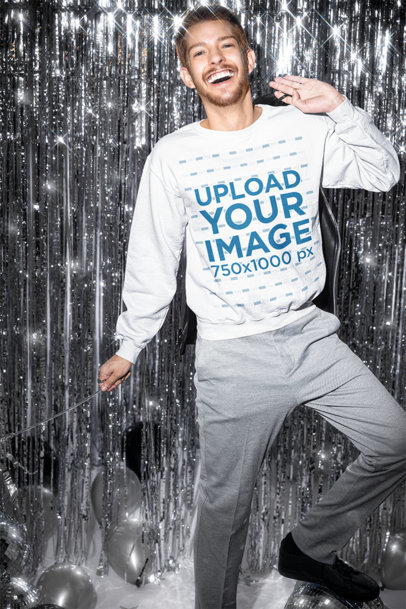 Sweatshirt Mockup Featuring a Bearded Man Celebrating New Year's Eve