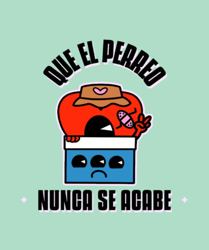 T-Shirt Design Template Featuring Cartoonish Characters with a Reggeaton Quote