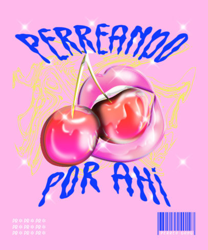 Reggeaton-Themed T-Shirt Design Maker Featuring a Mouth Eating Cherries 5108a
