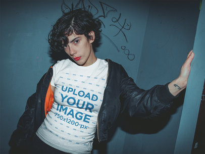 Mockup of a Cute Woman Wearing a Tshirt in a Club at Night