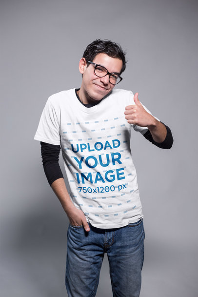 Happy Customer Being Nice Wearing a T-Shirt Mockup at a Photo Studio