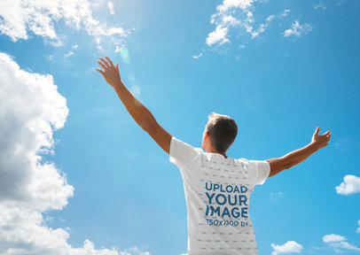 Christian-Themed Mockup of the Back-View of Man Wearing a T-Shirt While Praying m30622 r-el2