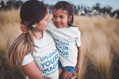 Mom and Daughter Mockup Wearing Tshirts Outdoors
