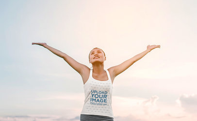 Tank Top Mockup of a Happy Woman Praying With Her Hands Wide Open m30623 r-el2