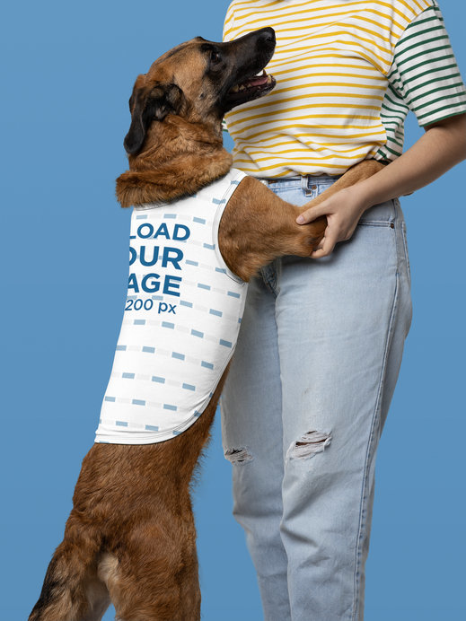 Pet Tank Top Mockup Featuring a Cute Dog Hugging a Woman