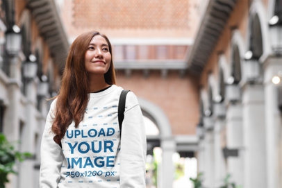 Crewneck Sweatshirt Mockup Featuring a Happy Woman Walking in the Street m30593 r-el2