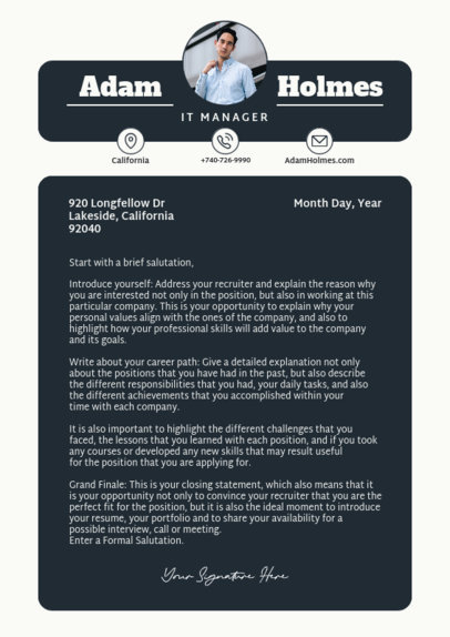 Modern LinkedIn Cover Letter Generator for an IT Manager 5760g-el1