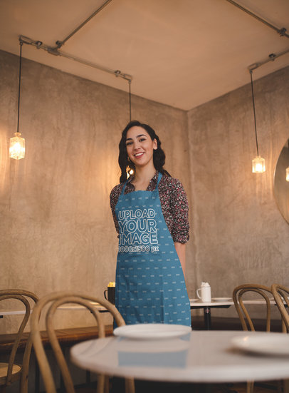 Mockup of a Happy Woman Wearing an Apron While Working