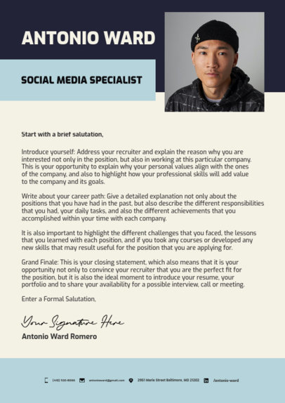 LinkedIn Cover Letter Creator for a Social Media Specialist 5764b-el1