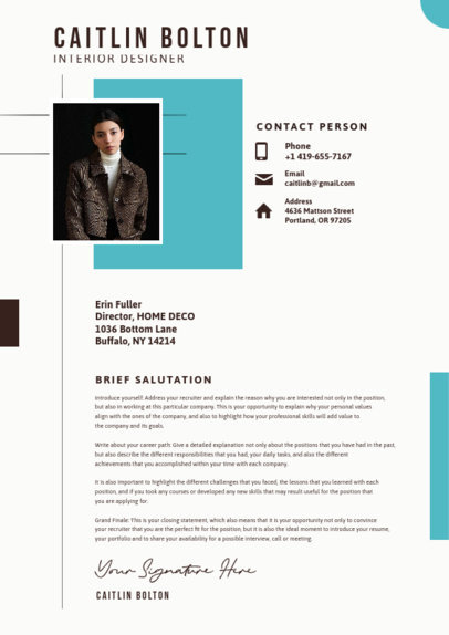 Minimalist LinkedIn Cover Letter Generator for an Interior Designer Role  5772b-el1