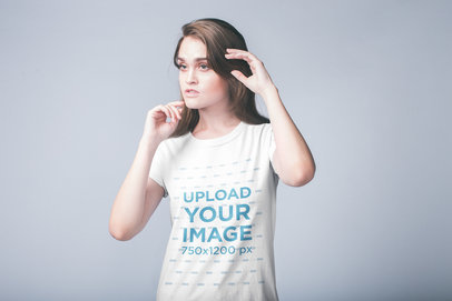 Portrait of a White Woman Wearing a T-Shirt Mockup