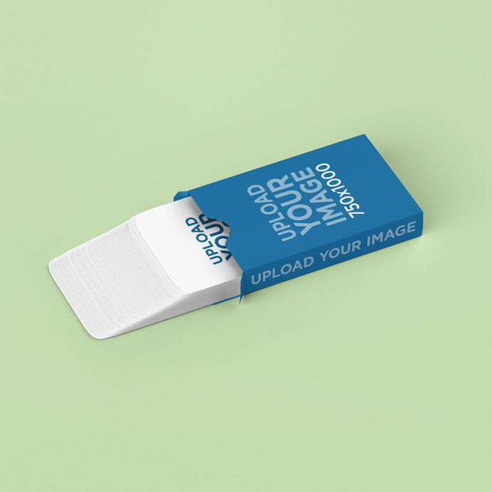 Playing Card Box Mockup Featuring a Pile of Playing Cards Lying on a Colorful Surface