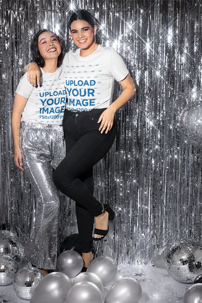 Bella Canvas Tee Mockup of Two Women Celebrating NYE