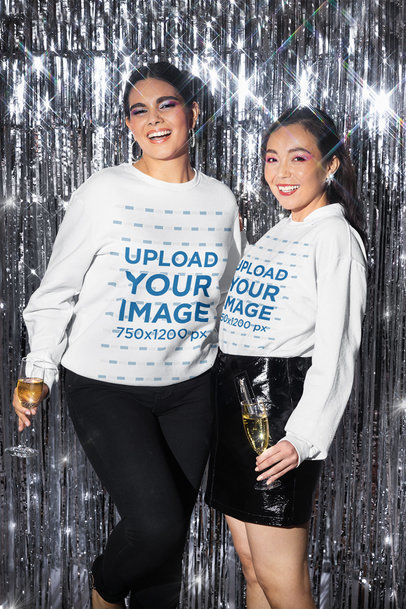 Sweatshirt Mockup Featuring Two Friends Celebrating New Year's Eve
