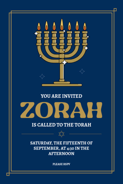 Bat-Mitzvah Invitation Design Maker Featuring an Illustrated Menorah 5150