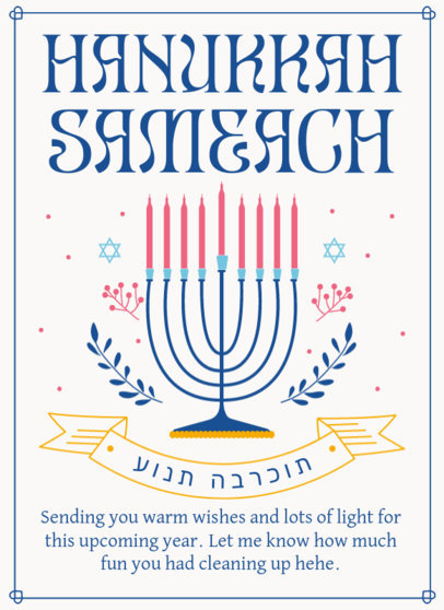 Greeting Card Design Template Featuring Hanukkah Messages