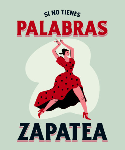 T-Shirt Design Template Featuring Illustrated Flamenco Dancers