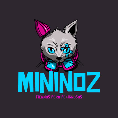 Online Gaming Logo Template Featuring a Cyberpunk Cat Inspired by Stray