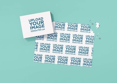 Puzzle Mockup Featuring a Rectangular Box and Colorful Surface