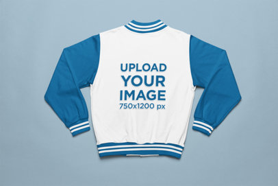 Back-View Mockup Featuring a Bomber Jacket Placed over a Solid Surface
