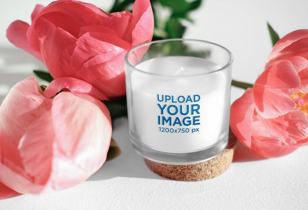 Placeit Candle Mockup Featuring Peony Flowers