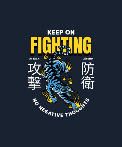 T-Shirt Design Template Featuring a Tiger Illustration with a Fighting-Themed Quote