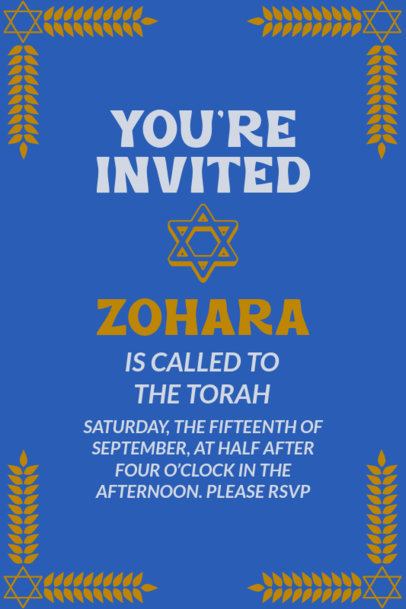 Bat-Mitzvah-Themed Invitation Design Maker for a Jewish Celebration 5151