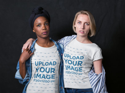 Interracial Girlfriends Wearing Shirts Mockup