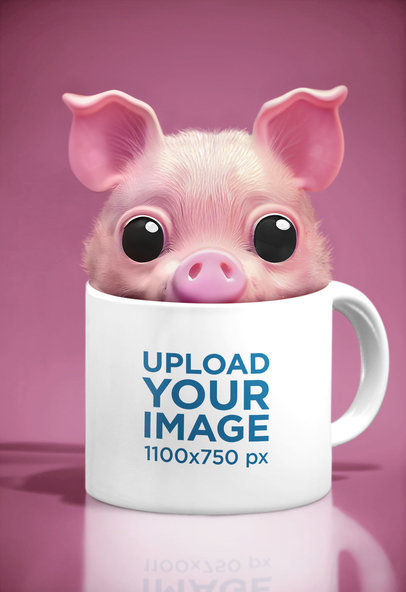 AI-Generated Mockup of a Cute Pig in an 11 oz Coffee Mug