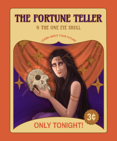 Freak Show-Themed T-Shirt Design Maker Featuring an Illustrated Fortune Teller