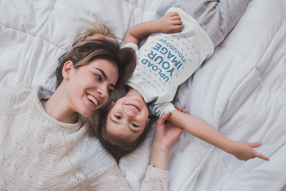 Little Girl Wearing a T-Shirt Template Being Happy with her Mom