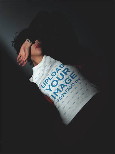 Night Shot of a Woman Wearing a T-Shirt Mockup