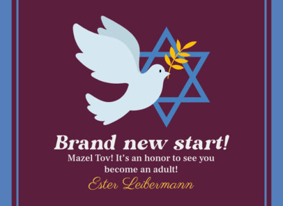 Bat-Mitzvah Greeting Card Template Featuring an Illustrated Dove 5149c