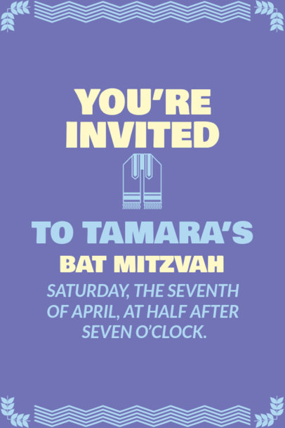 Jewish-Themed Invitation Design Creator for a Bat-Mitzvah Celebration 5151b