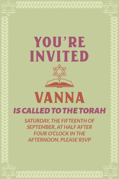 Invitation Design Template for a Bat-Mitzvah Celebration 5151g
