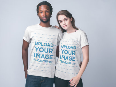 Interracial Couple Wearing Shirts Mockup